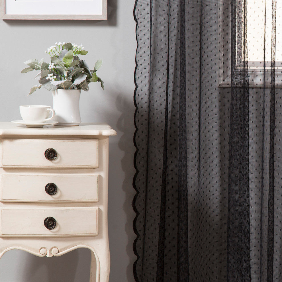 Jacquard Sheer Lace Dotted Curtain Pair