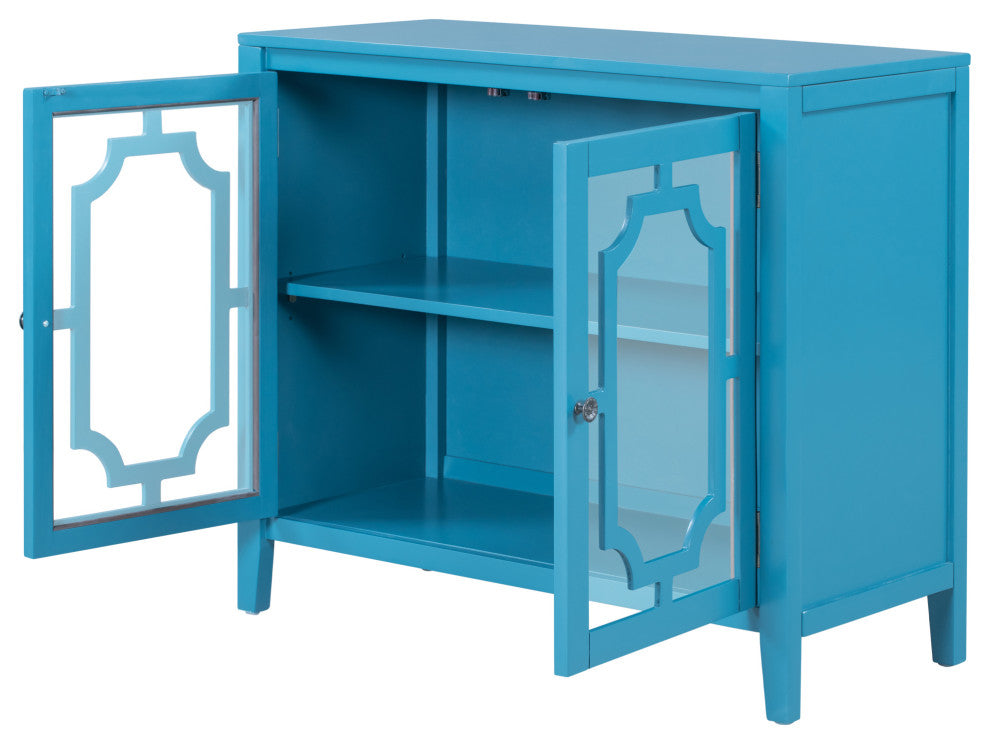 Wood Double Glass Door Accent Cabinet, Blue, 34" X 15"