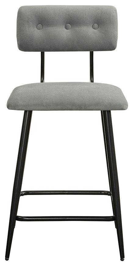 INK+IVY Henrick Sleek Modern Velvet Counter Stool With Tufted Back, Grey