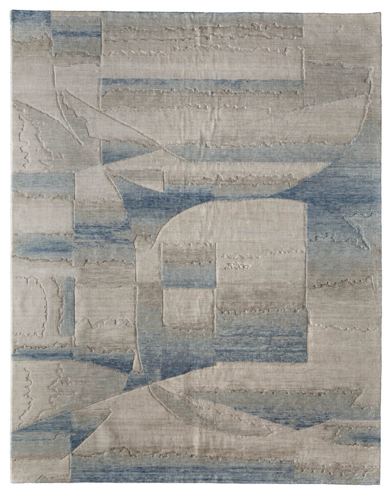 Jaxson 39PXF Modern/Industrial/Bohemian & Eclectic Area Rug, Blue/Ivory, 4'x6'