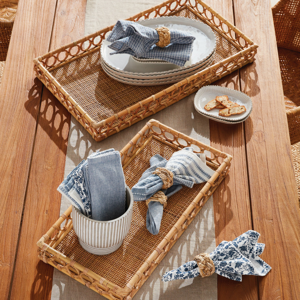 Ninette Rattan Rectangular Trays, Set of 2