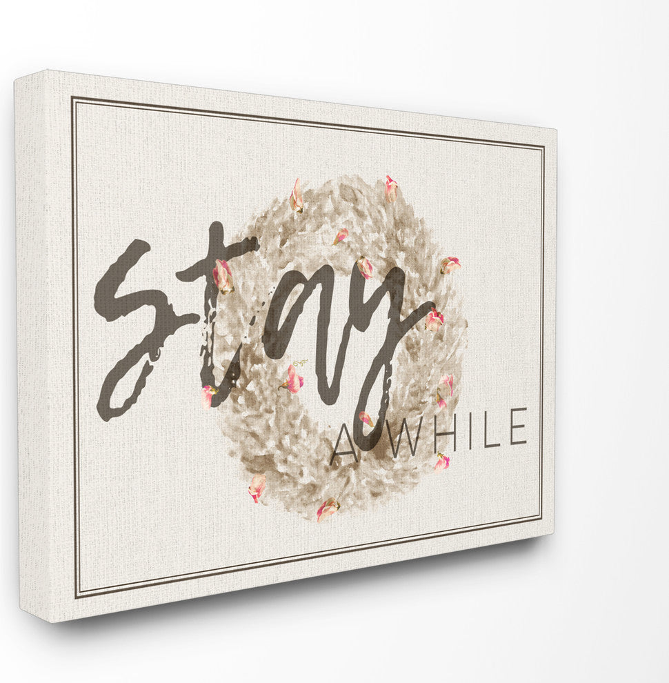 "Stay A While Strawflower Wreath" 16x20, Stretched Canvas Wall Art