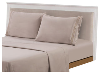 Brushed Microfiber Embroidered 1800 Bedding, 4 Piece, Taupe, Twin