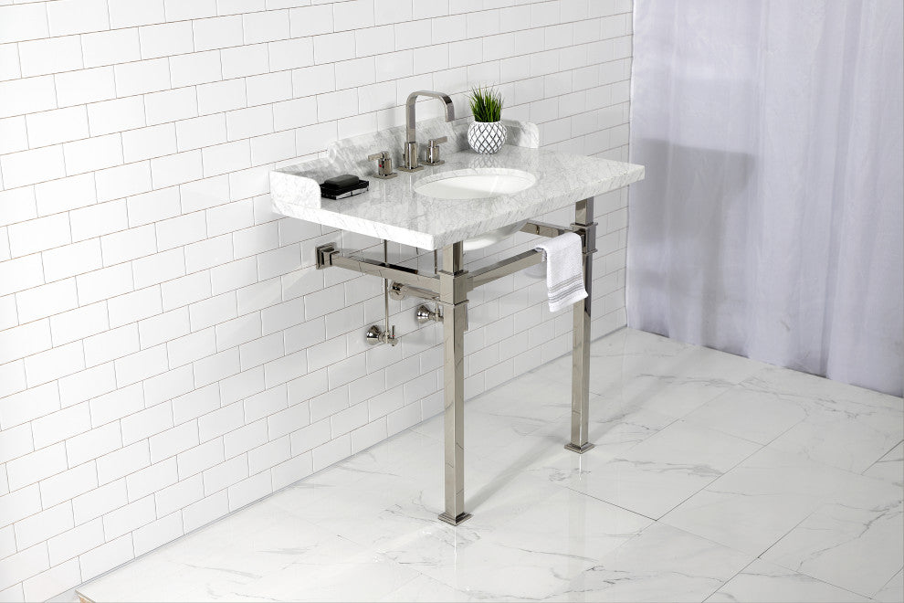 Kingston Brass LMS36MOQ6 36" Carrara Marble Console Sink, Legs