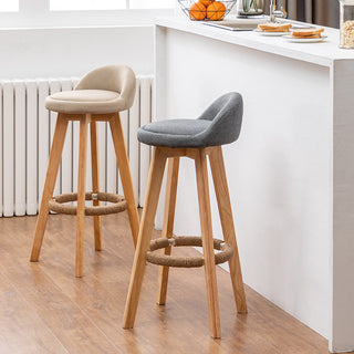Retro-Styled Rotating High Bar Stool Made of Solid Wood, Green, Linen