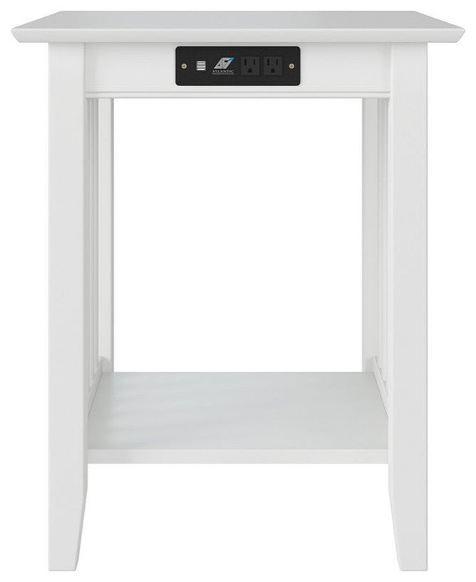 AFI Mission Solid Wood Printer Stand with Built-In Charger in White