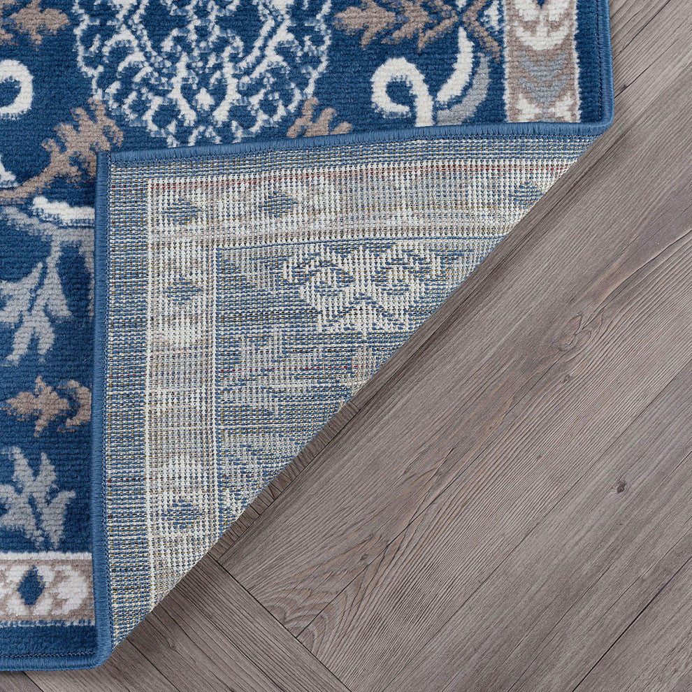 Izel Traditional Brocade Area Rug, Navy, 8'x10'