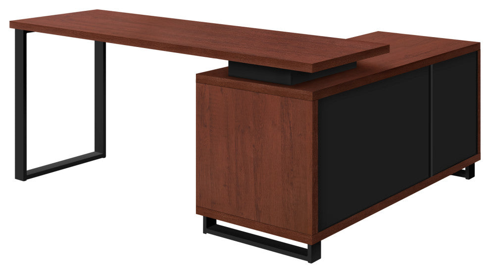 Computer Desk 72"L Cherry, Black Executive Corner