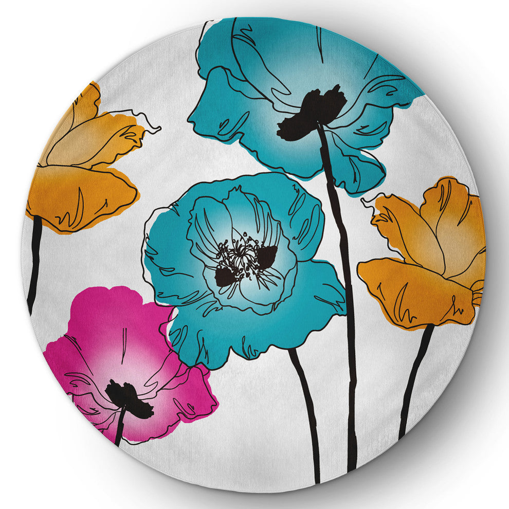 Popping Poppies Spring Chenille Rug, Blue, 5' Round