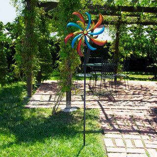 63" Tall Outdoor Curved Blade Windmill Stake Kinetic Spinner