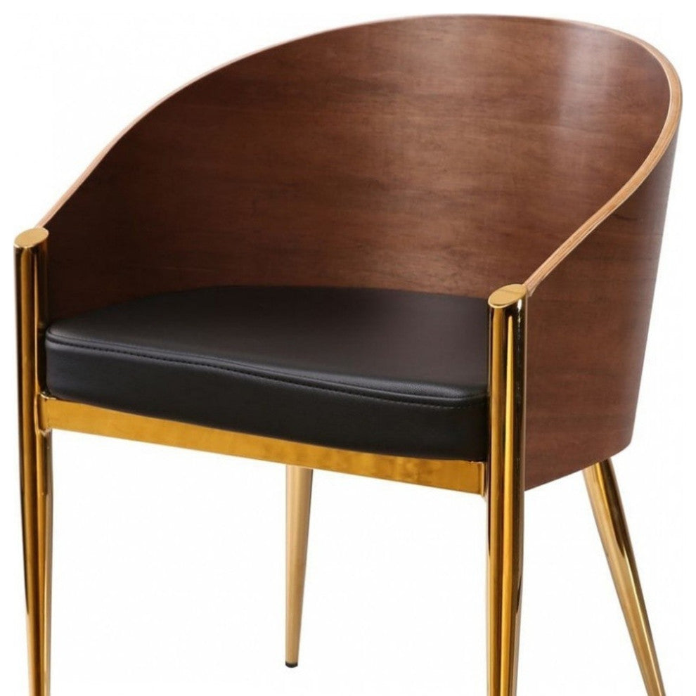 28" Modern Walnut Black and Gold Stylish Faux Leather Accent Chair