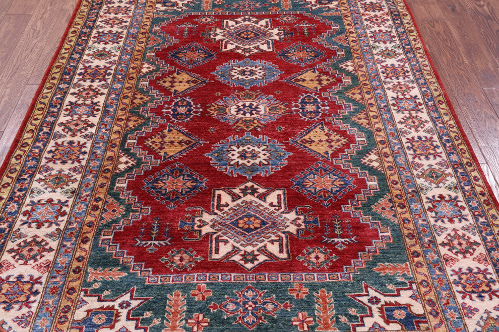 5' 6" X 7' 11" Super Kazak Geometric Hand-Knotted Wool Rug - Q12837