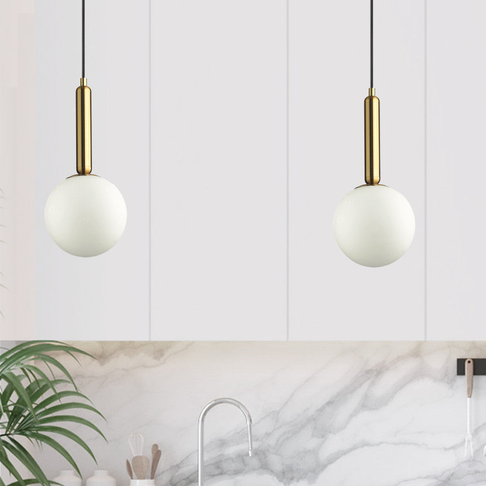 Aged Brass Contemporary Pendant With White Glass
