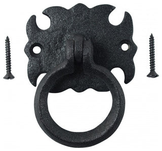 Black Wrought Iron Cabinet Ring Pulls 2.75" W Rust Resistant Pack of 6