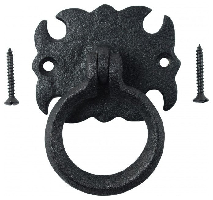 Black Wrought Iron Cabinet Ring Pulls 2.75" W Rust Resistant Pack of 6
