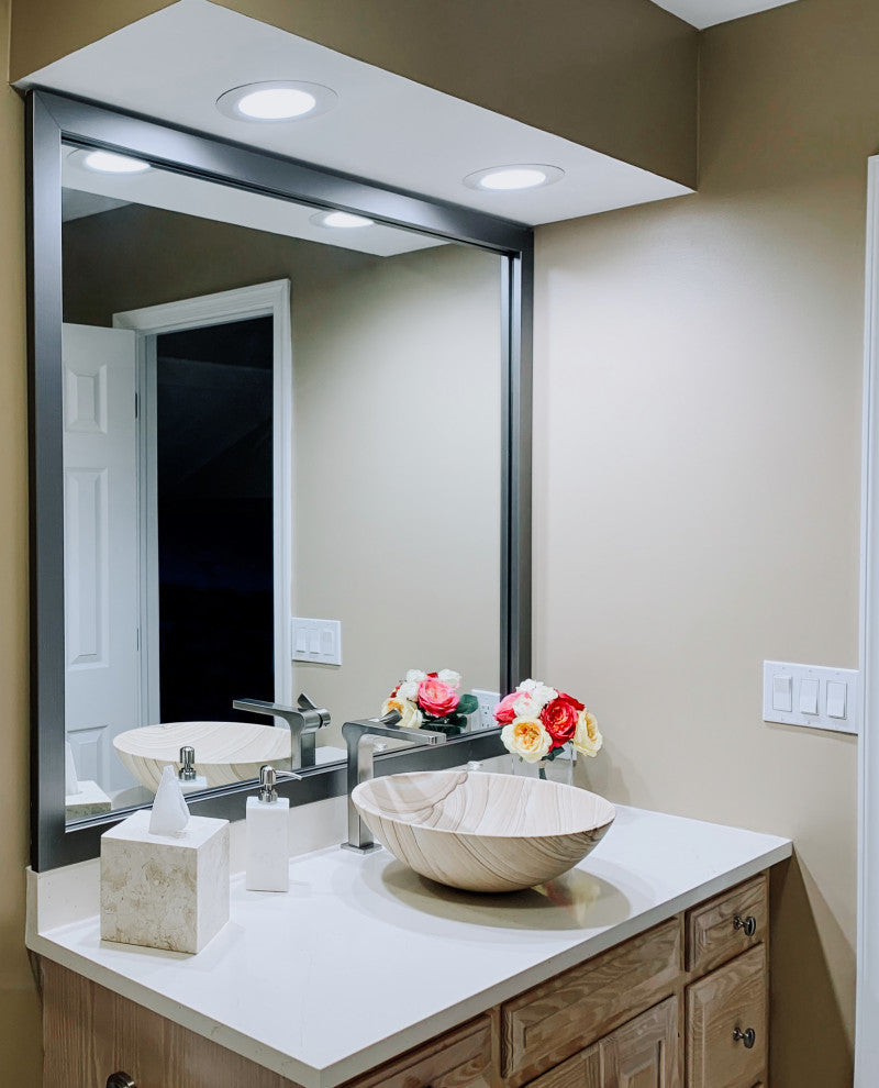 Meade Framed Wall Mirror, Satin Nickel, 28"x36"