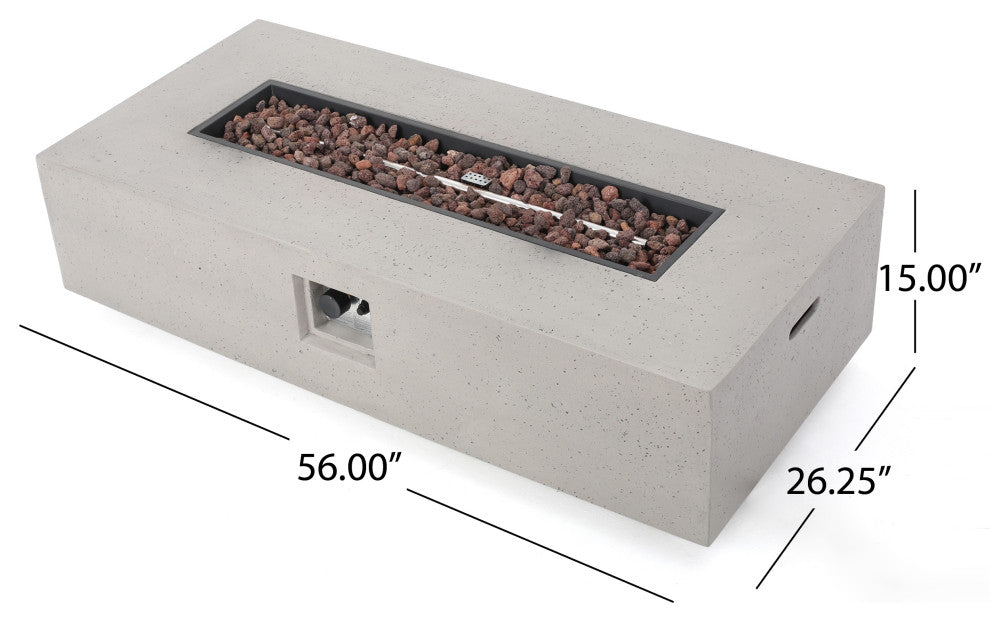 Hearth Outdoor 50,000 BTU Rectangular Fire Pit, No Tank Holder, Light Gray, Lig