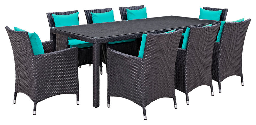 Modway Convene 9 Piece Outdoor Patio Dining Set, Espresso Turquoise