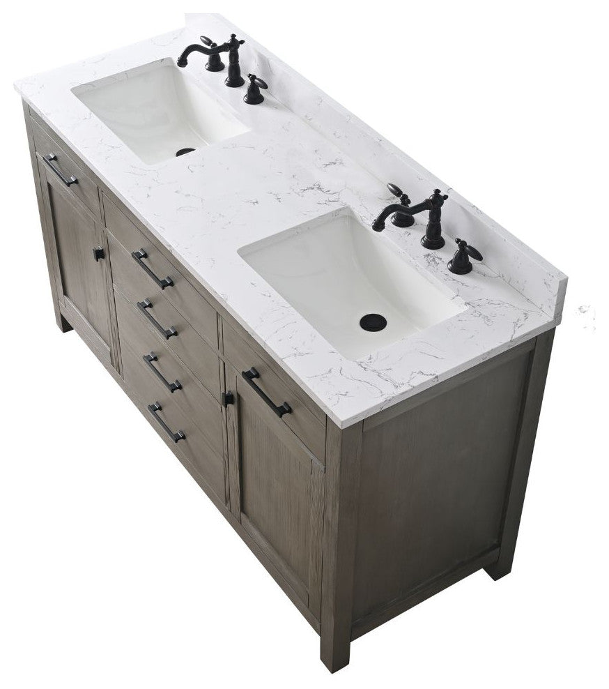 Jasper 60" Bathroom Vanity, Textured Gray, Ariston White Engineered Stone Top