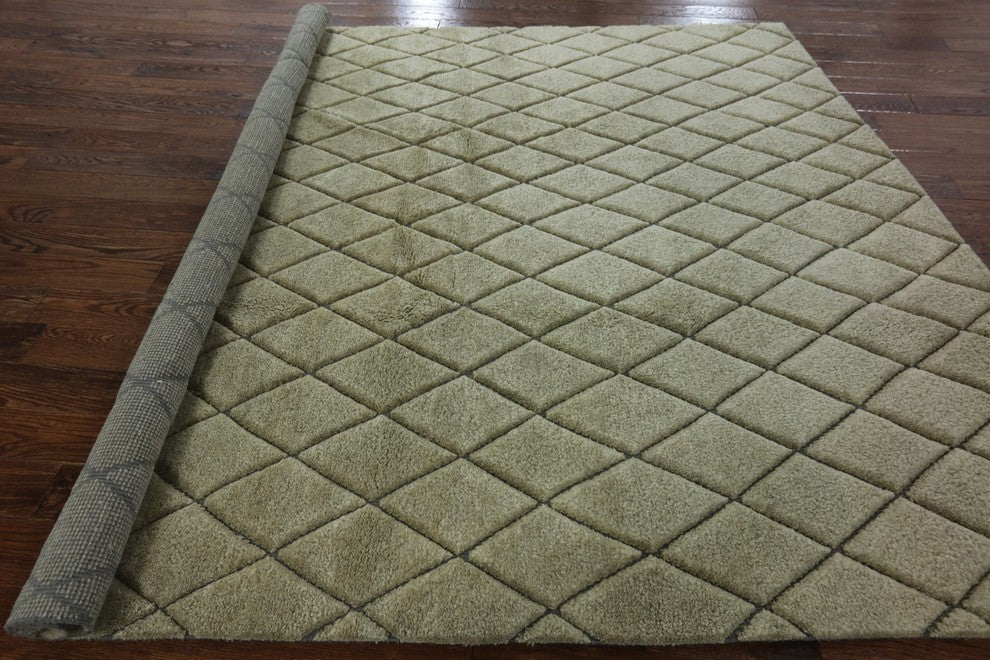 Unique Ivory Brocade Plush 8''x10'' Maroccan Hand Knotted Wool Area Rug H8422