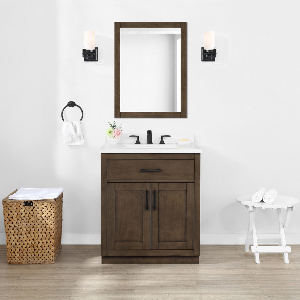 Ove Decors Bailey 30" Single Sink Vanity, Almond Latte With Black Hardware
