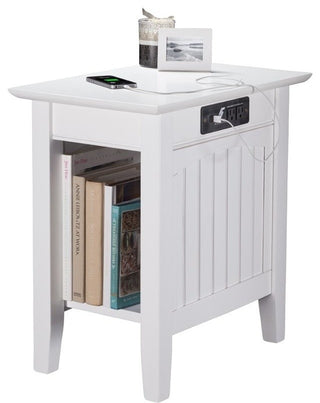 AFI Nantucket Solid Wood Chair Side Table with Built in Device Charger in White