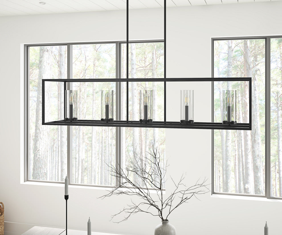 Farmhouse 5-Light Metal Frame Kitchen Island Chandelier with Glass Shades