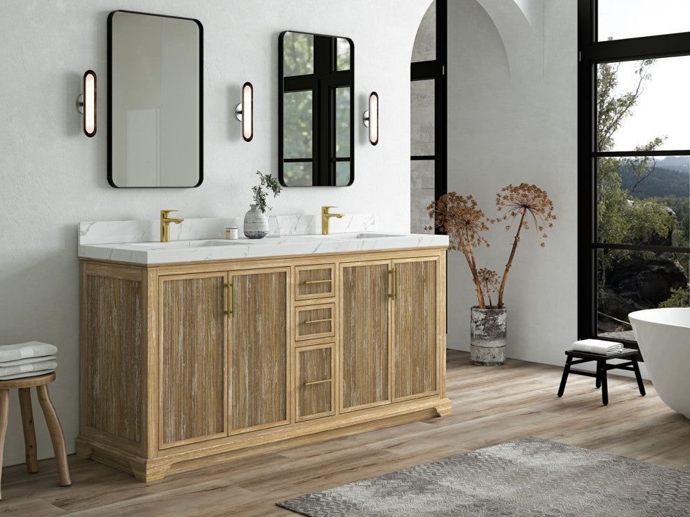 Alys Teak 72 Double Sink Bathroom Vanity Whitewashed 1.5" Empira Quartz