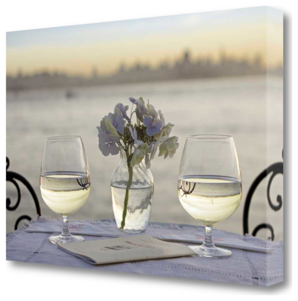 Up Close Water Glasses For Two City 1 Giclee Wrap Canvas Wall Art
