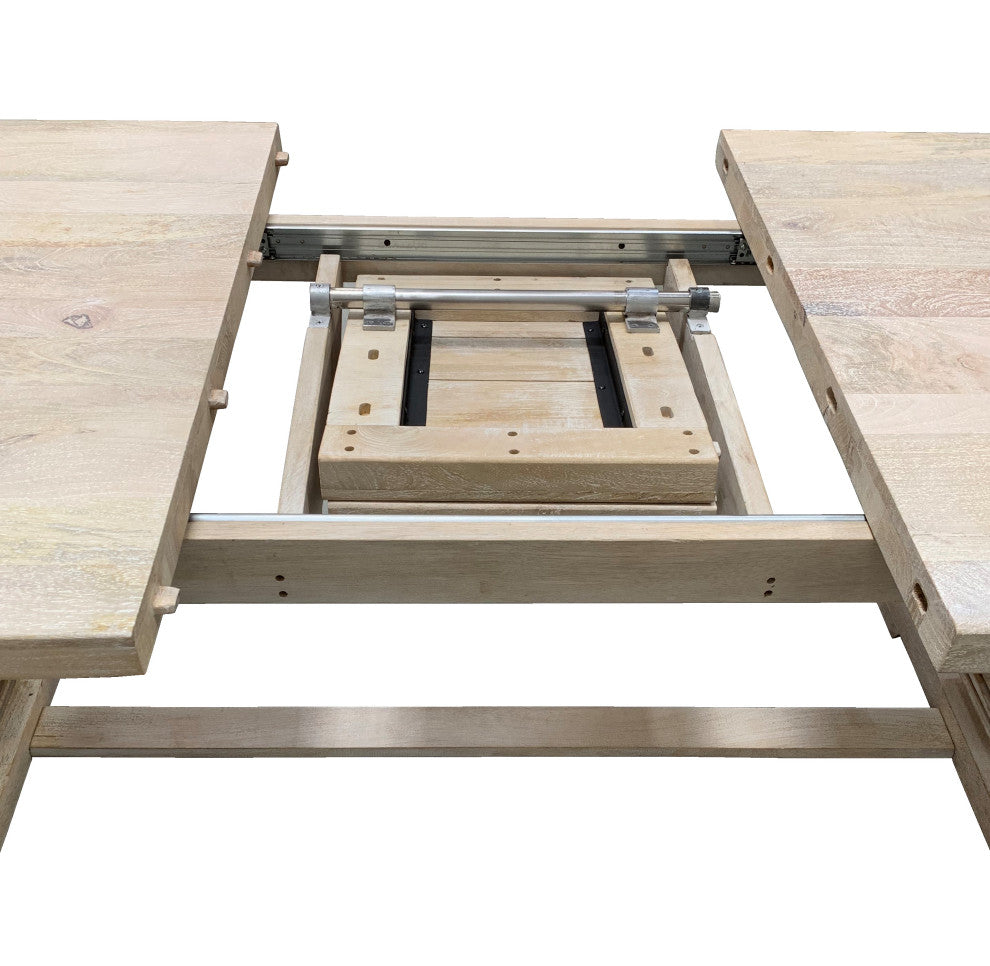 Benedict Extension Dining Table in Mango Solid Wood with White Wash Finish