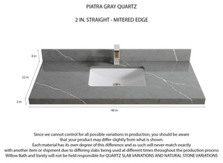Boston 48 Single Sink Bath Vanity in White 2" Piatra Gray