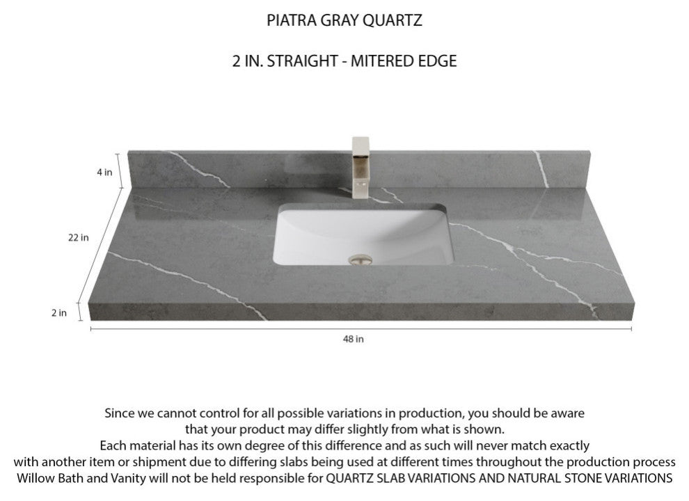 Boston 48 Single Sink Bath Vanity in White 2" Piatra Gray