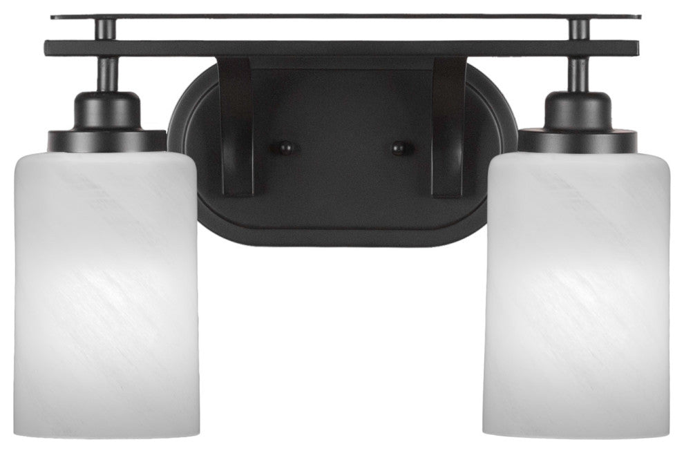 Odyssey 2 Light Bath Bar In Matte Black Finish With 4" White Marble Glass