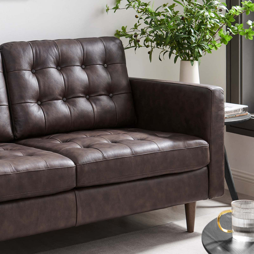 Exalt Tufted Vegan Leather Loveseat, Brown