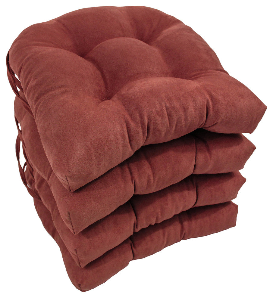 16" Solid Micro Suede U-Shaped Tufted Chair Cushions, Set of 4, Red Wine