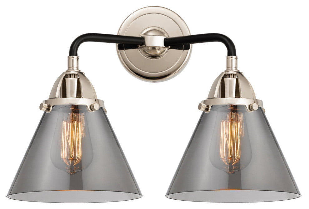 Large Cone Bath Vanity Light, Black Polished Nickel, Plated Smoke, Plated Smoke