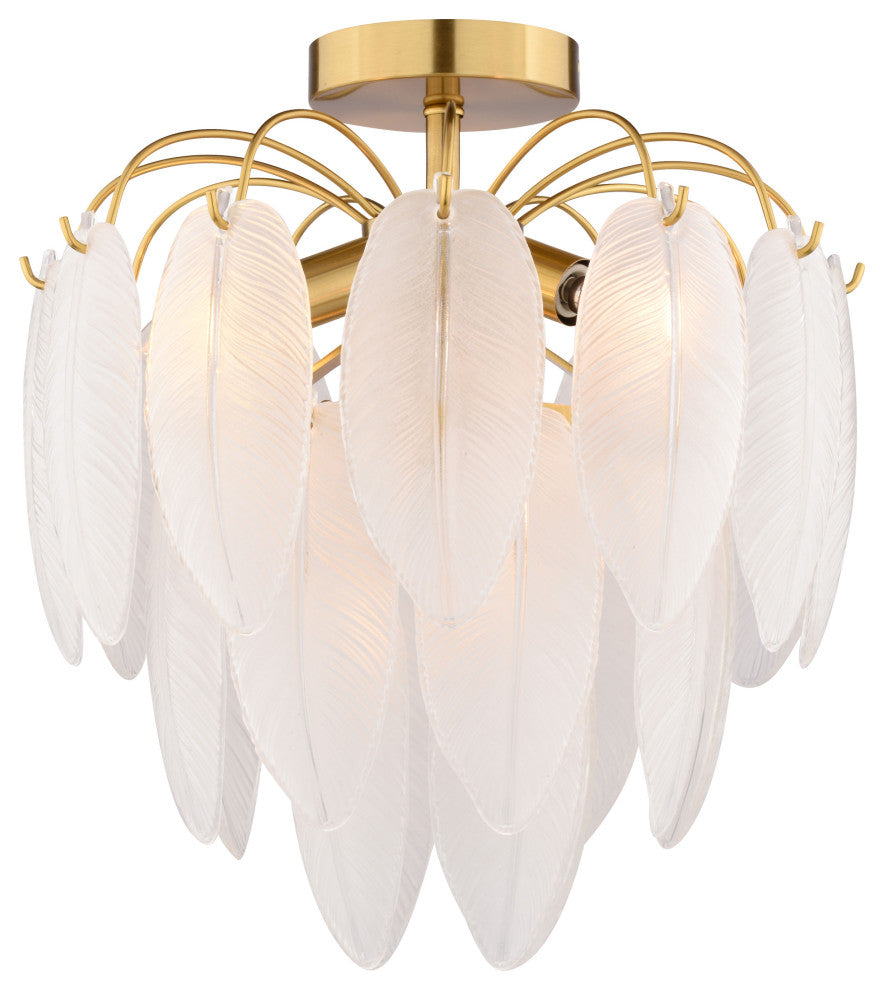 Burbank 4-Light Gold Brass Waterfall Semi Flush Mount Ceiling Fixture Leaf Glass