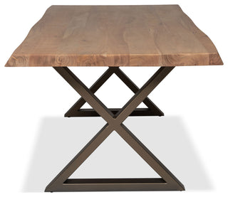 Brooks Dining Table, X Base, 40"x92", Teak Top, Brass Base