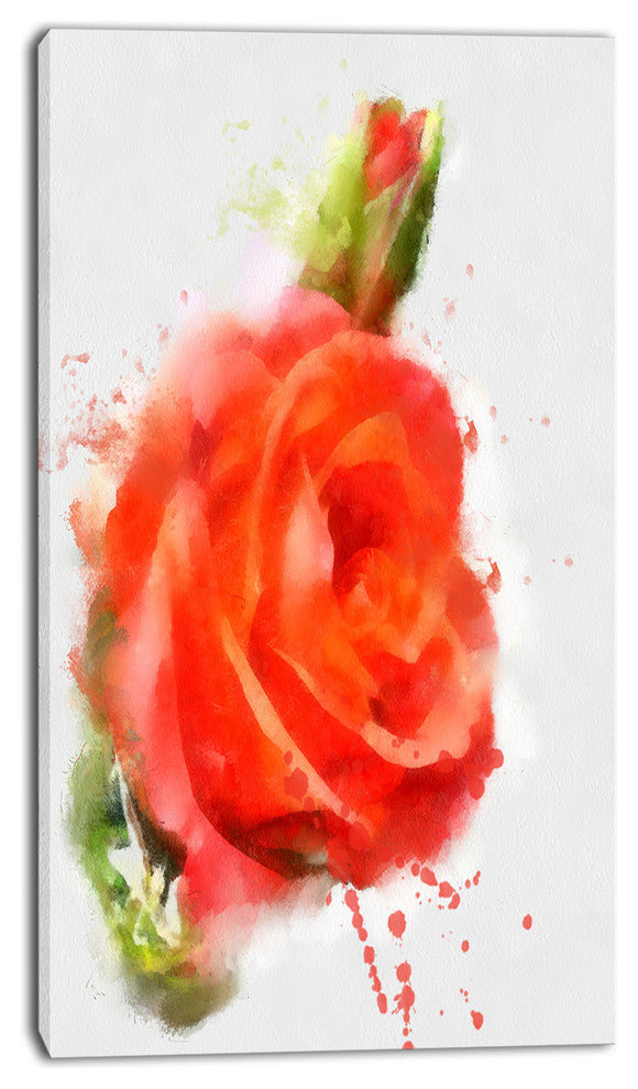 Red Hand drawn Rose Sketch, Floral Canvas Art Print, 16"x32"
