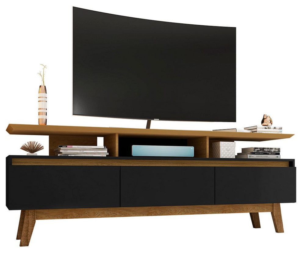 Yonkers 70.86 TV Stand in Black and Cinnamon