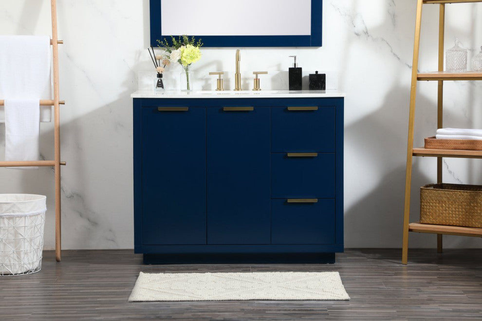 42" Single Bathroom Vanity, Blue, With Backsplash