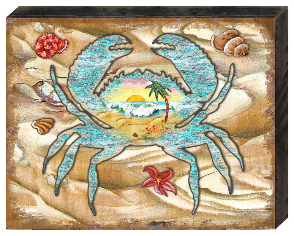 Scenic Crab Wooden Block, 7 X 5.5
