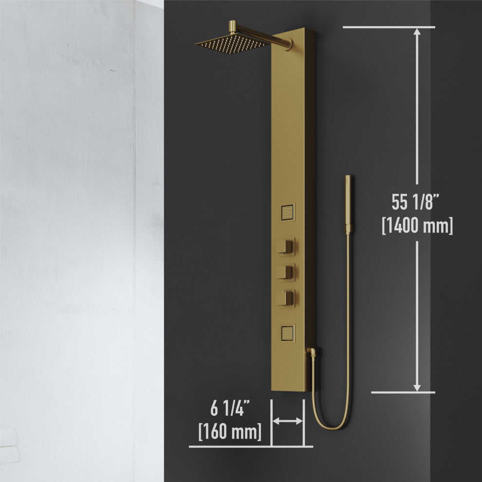 VIGO Rector 2-Jet Shower Panel with Shower Head, Matte Brushed Gold