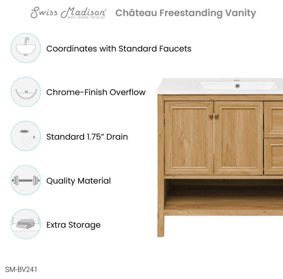 Chateau 36" Bathroom Vanity, Natural Oak