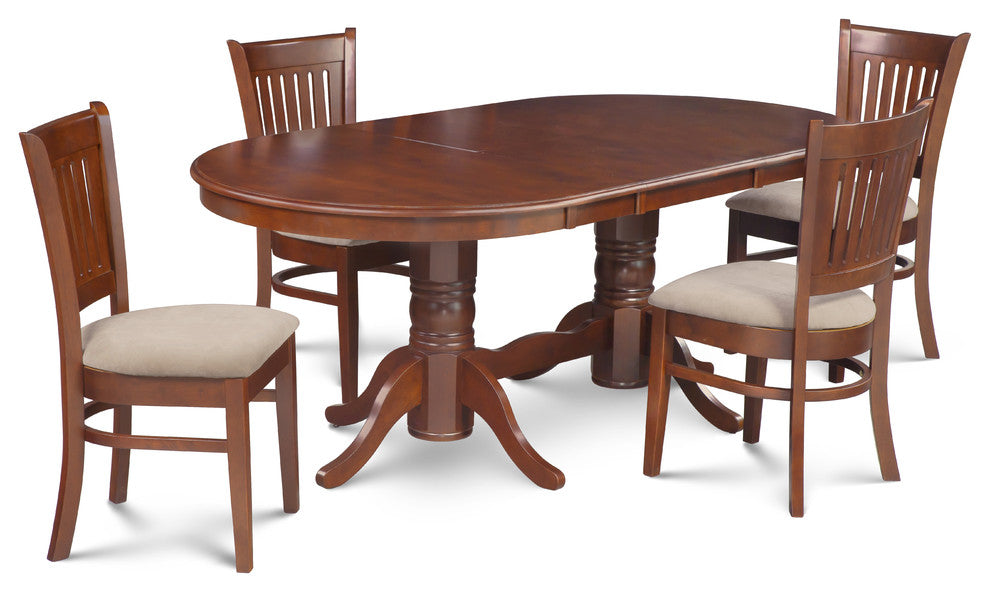 Dinette Dining Room Table Set 42"x78" with Leaf, Espresso, 5 Piece, Upholstered