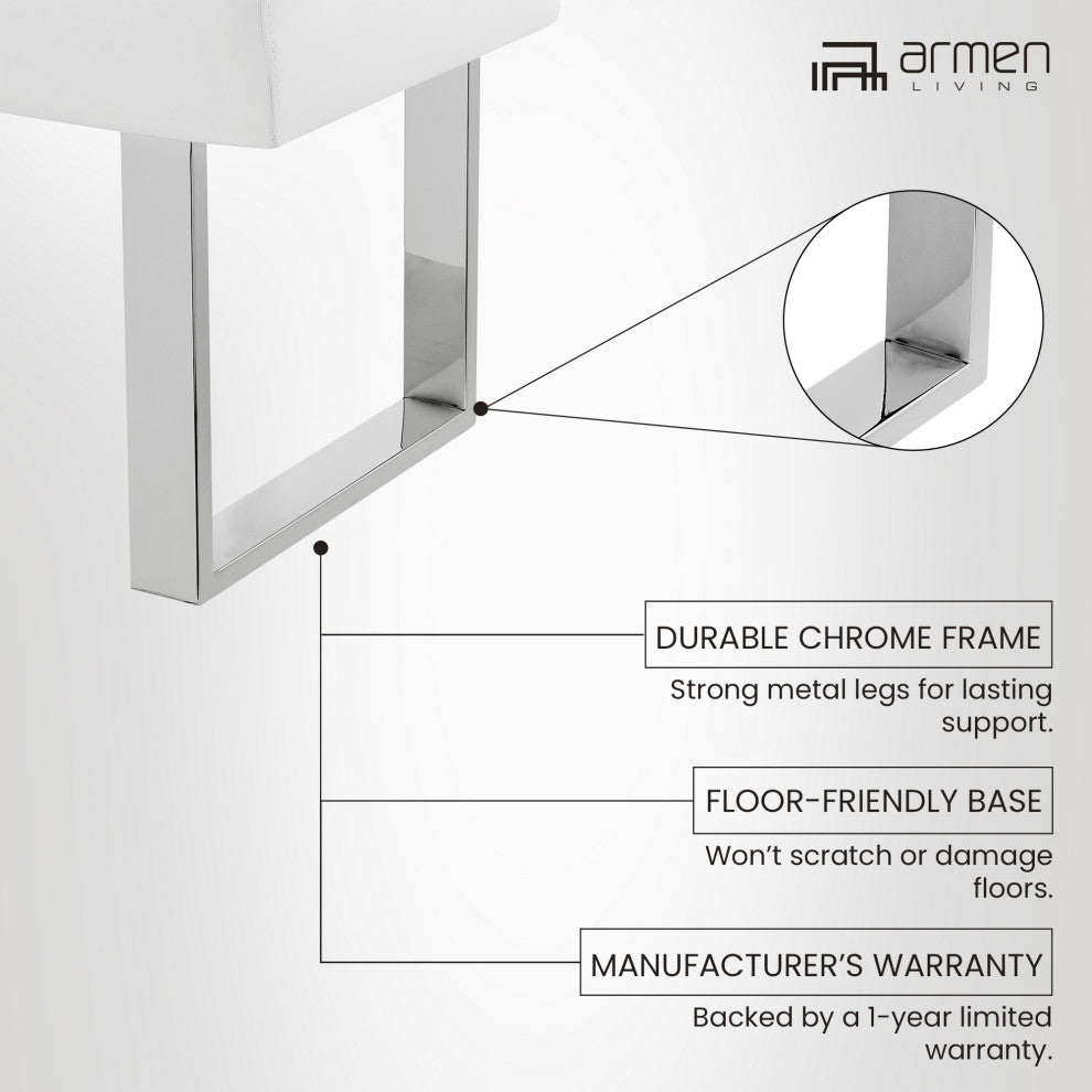 Armen Living Amanda Modern Vinyl & Metal Living Room Bench in White/Silver