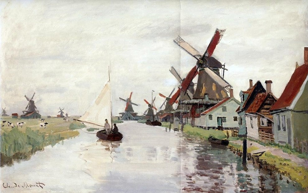 Claude Oscar Monet Windmills in Holland, 18"x27" Wall Decal