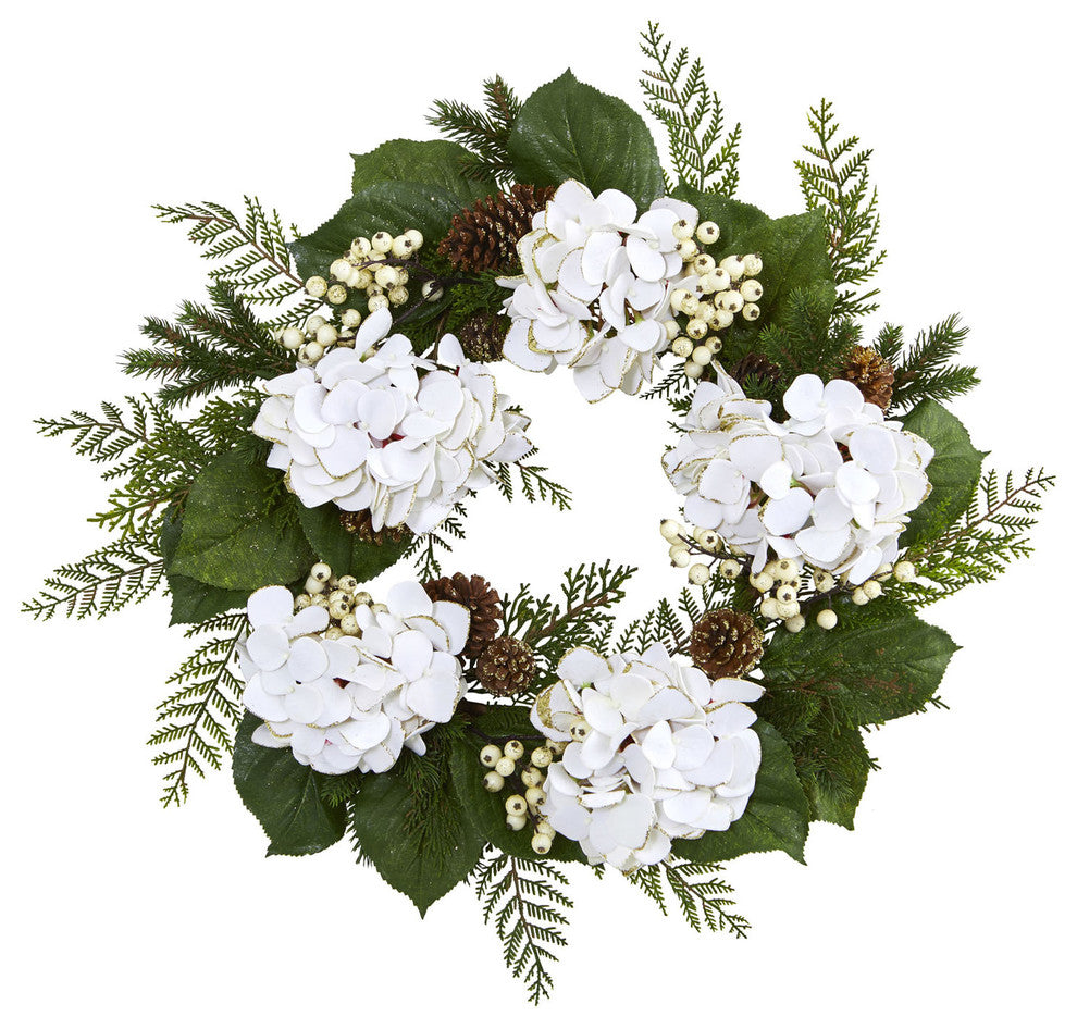 24" Gold Trimmed Hydrangea and Berry Wreath
