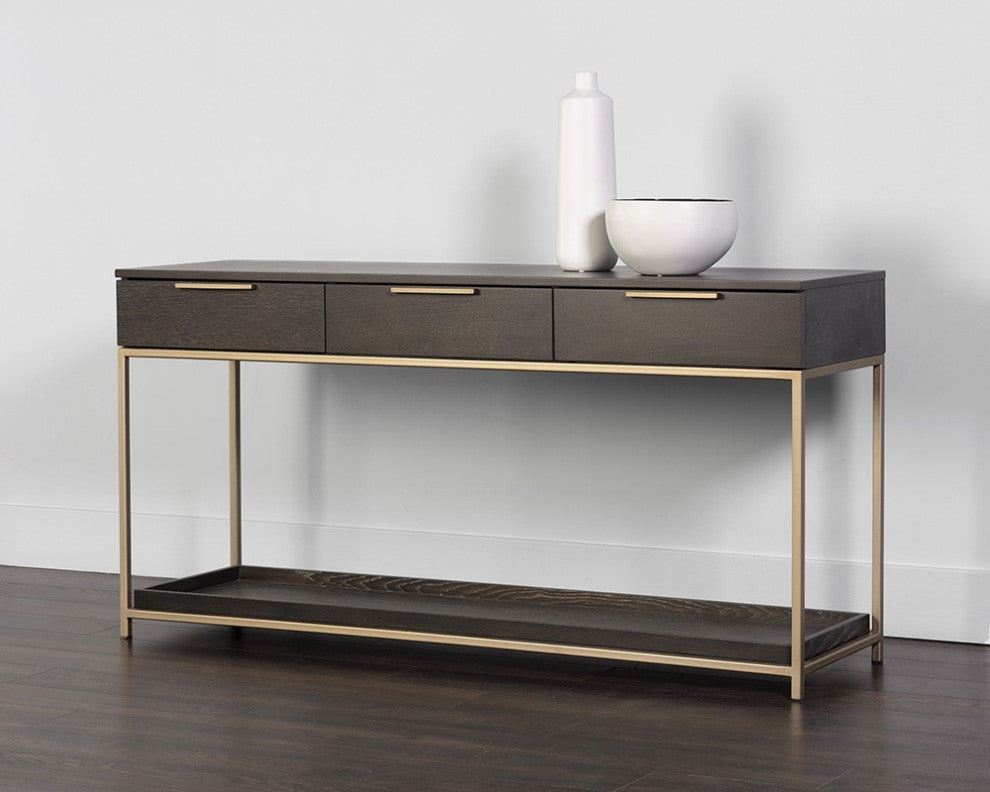 Rebel Console Table With Drawers, Gold, Charcoal Gray
