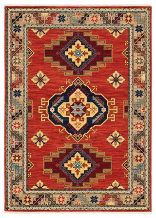 Lizbeth Medallion Border Red/Multi Wool Blend Fringed Area Rug, 3'3"X5'